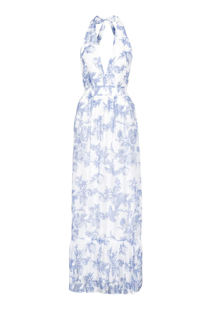 Tulip Maxi Dress Bluebell Bliss - Floral Halter-Neck Maxi Dress