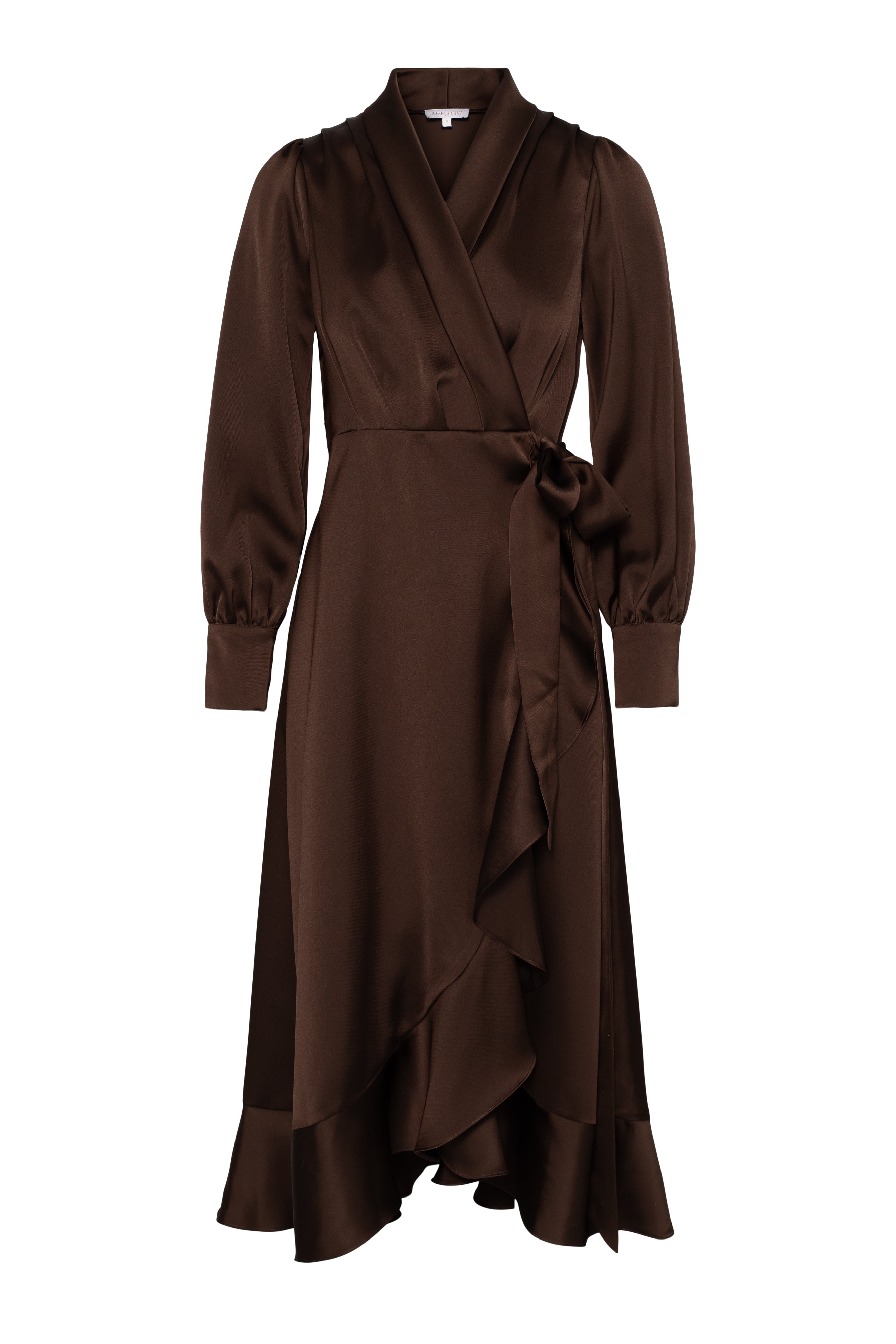 Iza Midi Dress Espresso | Satin Wrap Midi Dress