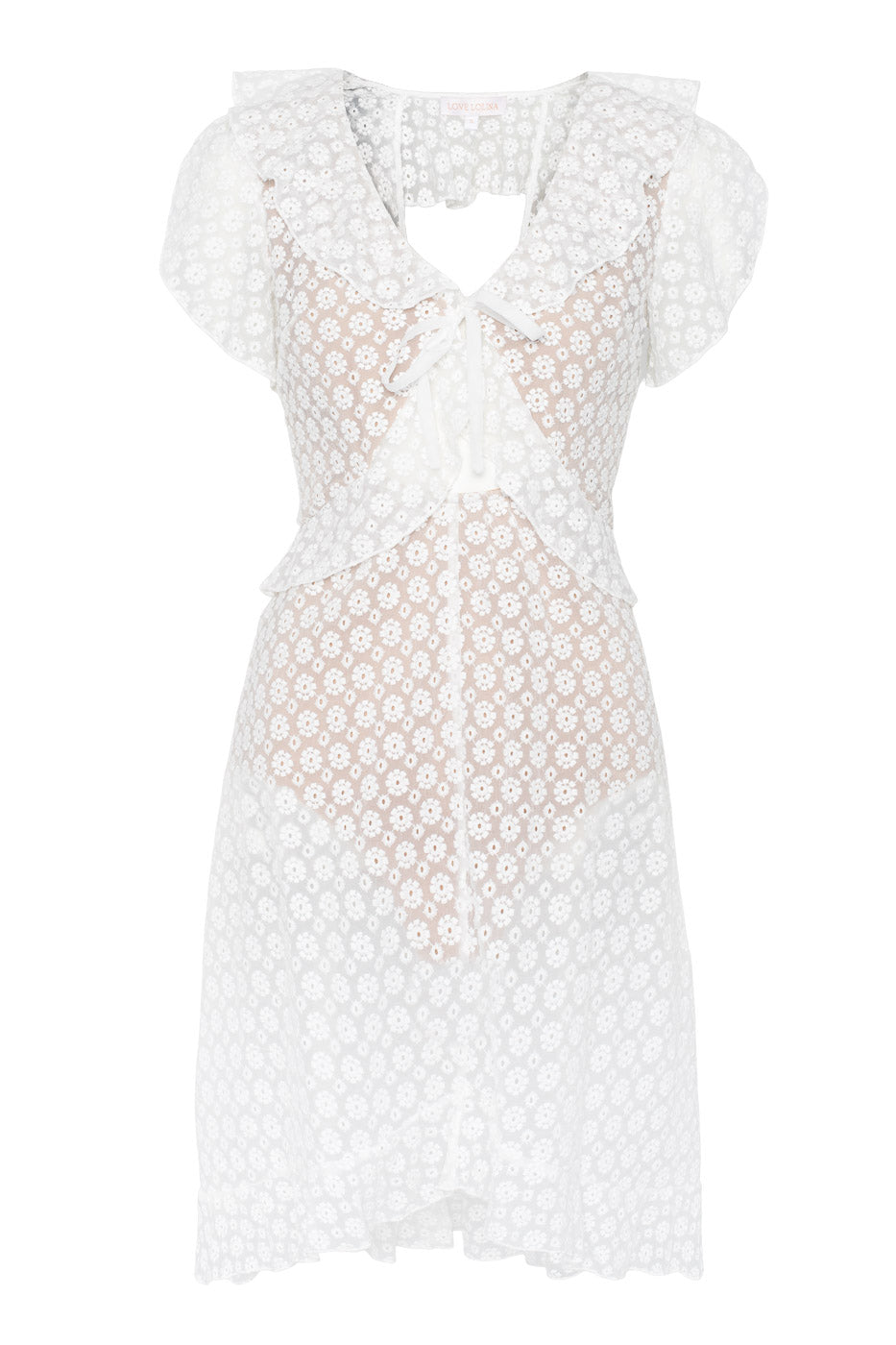 Jasmine Mini Dress White - Lace Tie Front Mini Dress | Love Lolina