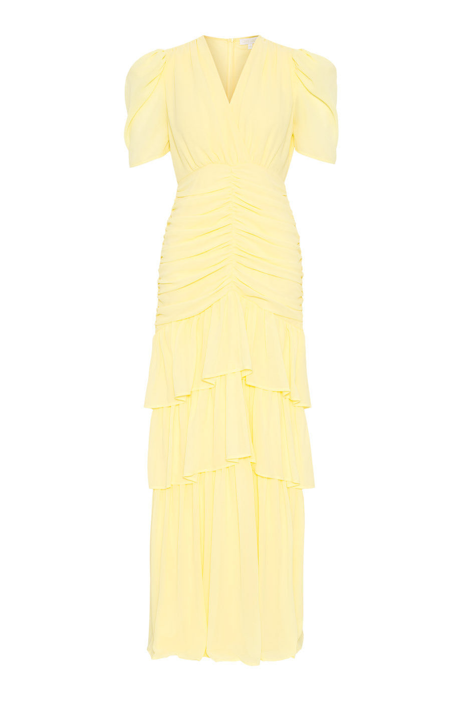 Yellow Ruffled Maxi Dress with Puff Sleeves