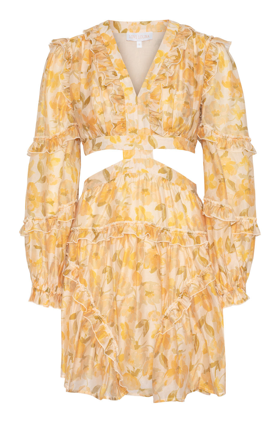kelly mini dress Sunlit - Yellow Floral Cut-Out Mini Dress 854WHT Elegant Red Sequin Mermaid Size:US9 / UK8 / EU42 a square neckline