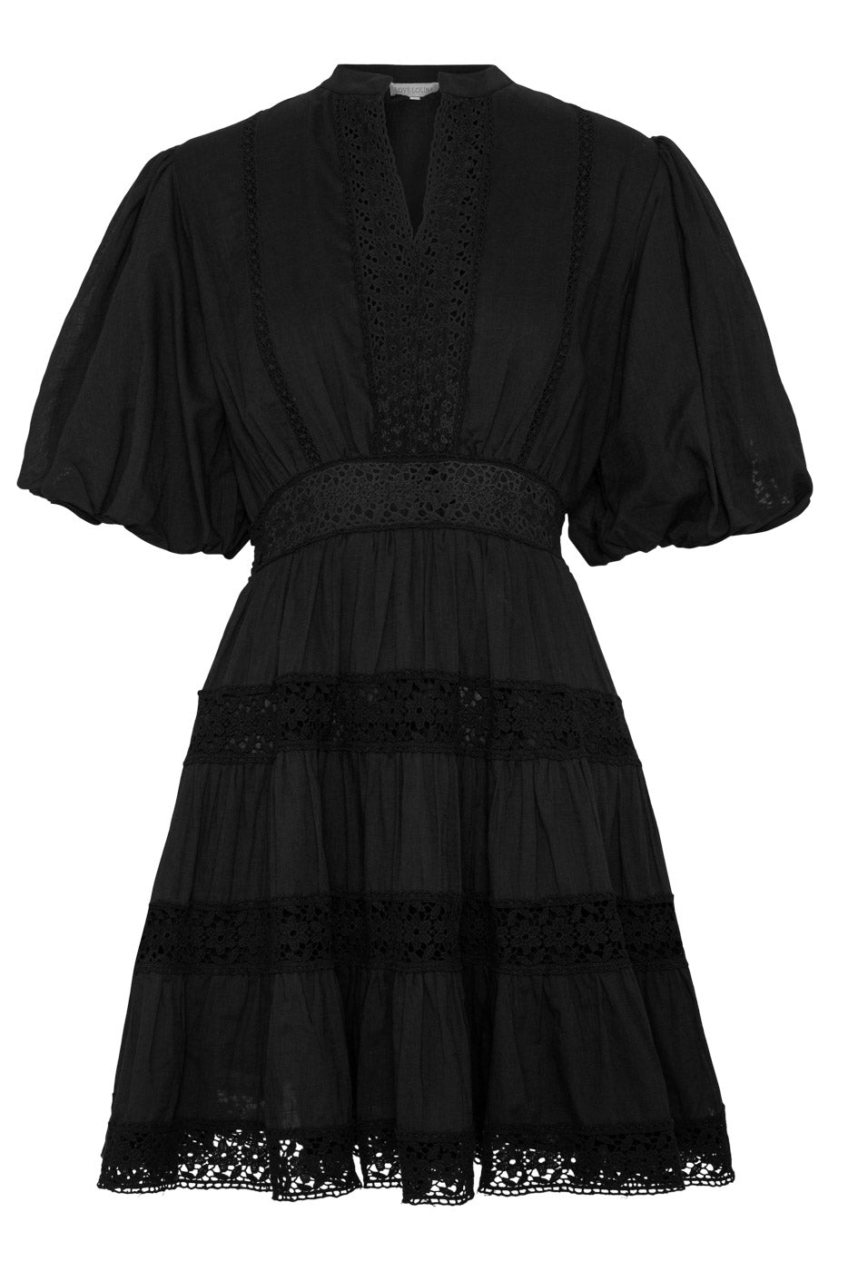 black cotton lace dress 1970s Black Cotton Lace-Trimmed Mexican Peasant Dress
