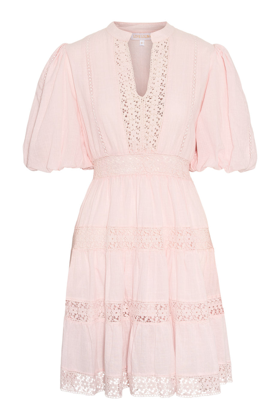 Pink Lace Mini Dress with Puff Sleeves