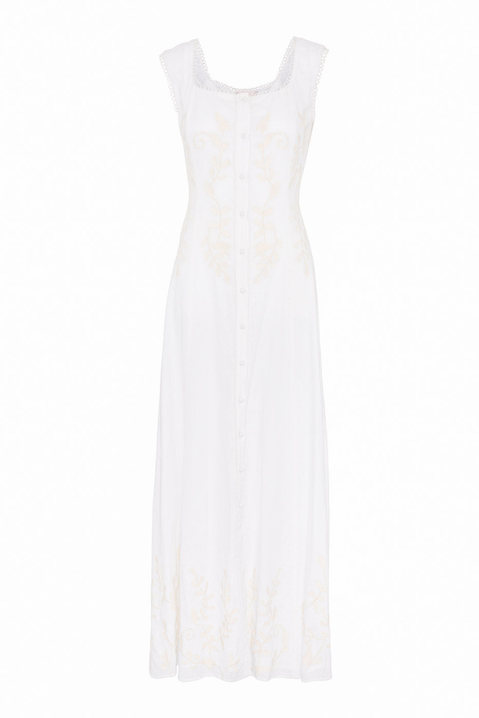 tallulah maxi dress White Embroidered Maxi Dress with Square Neckline