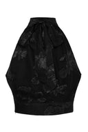 Sort halter-neck topp med blomster - perfekt til fest