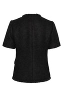 Sort tweedtopp med perleknapper og lommer - perfekt til jobb og fest