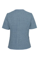 Blå tweedtopp me perleknapper og lommer - perfekt til jobb og fest