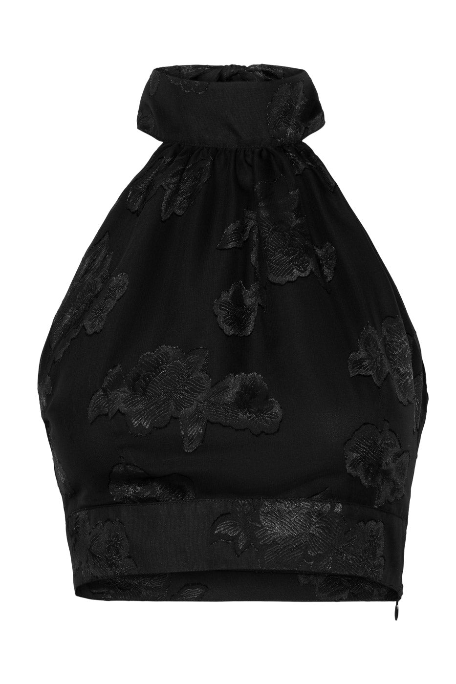Sort halter-neck topp med blomster - perfekt til fest