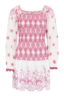 Augustine Dress White w/ Pink Embroidery
