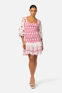 Augustine Dress White w/ Pink Embroidery