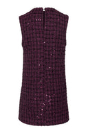 Minikjole i burgunder tweed med paljetter - perfekt til fest