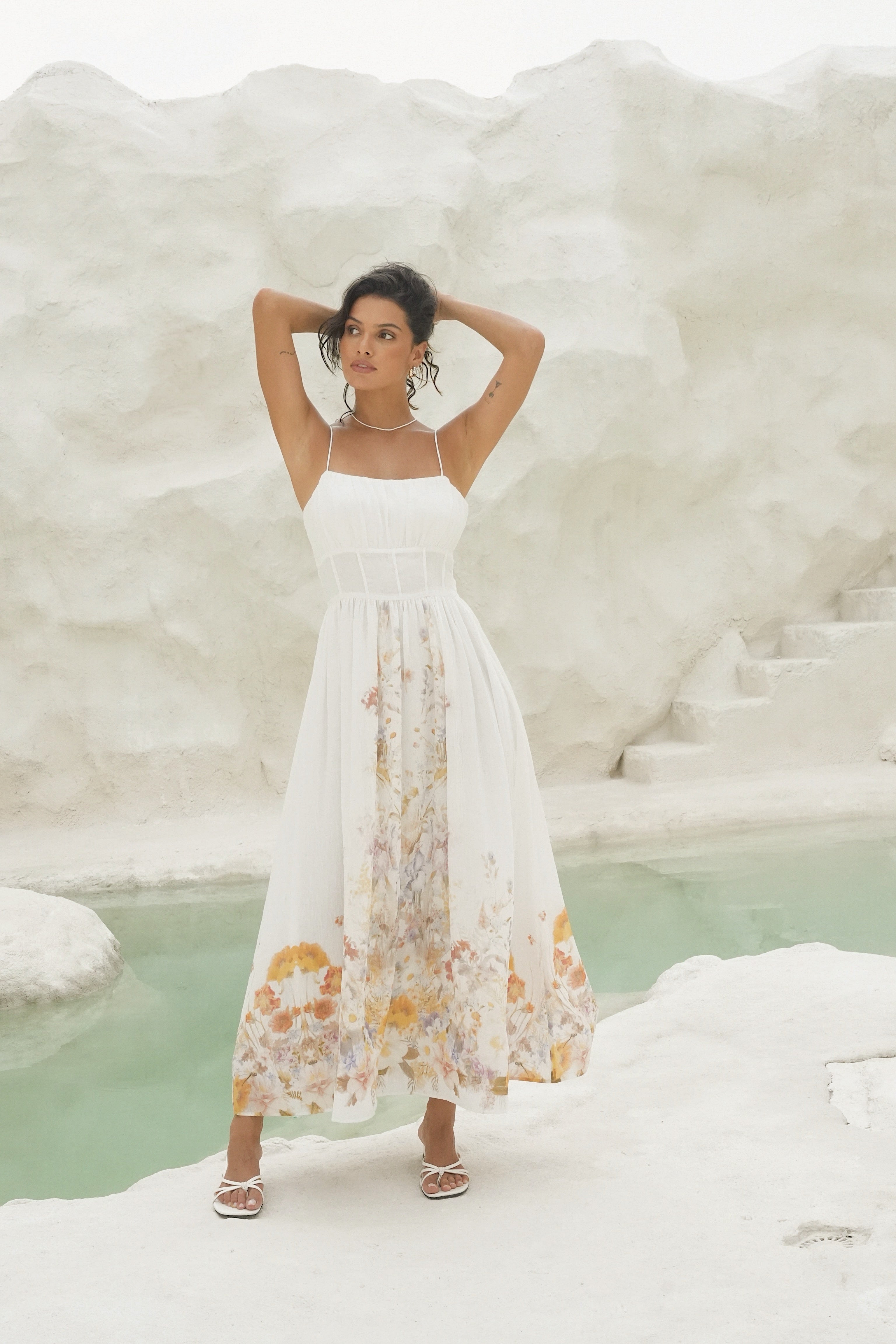 Bernadette Midi Dress Misty Garden - Floral Midi Dress with Spaghetti Straps | Love Lolina LOVE LOLINA Bernadette Midi Dress Misty Garden - Floral Midi Dress with Spaghetti Straps | Love Lolina LOVE LOLINA