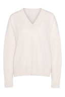 Kremfarget kashmirgenser med V-hals og lange ermer - perfekt kontor eller hverdag