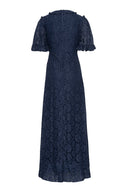 Maxikjole i navy blonde og V-hals - perfekt til bryllupsgjest