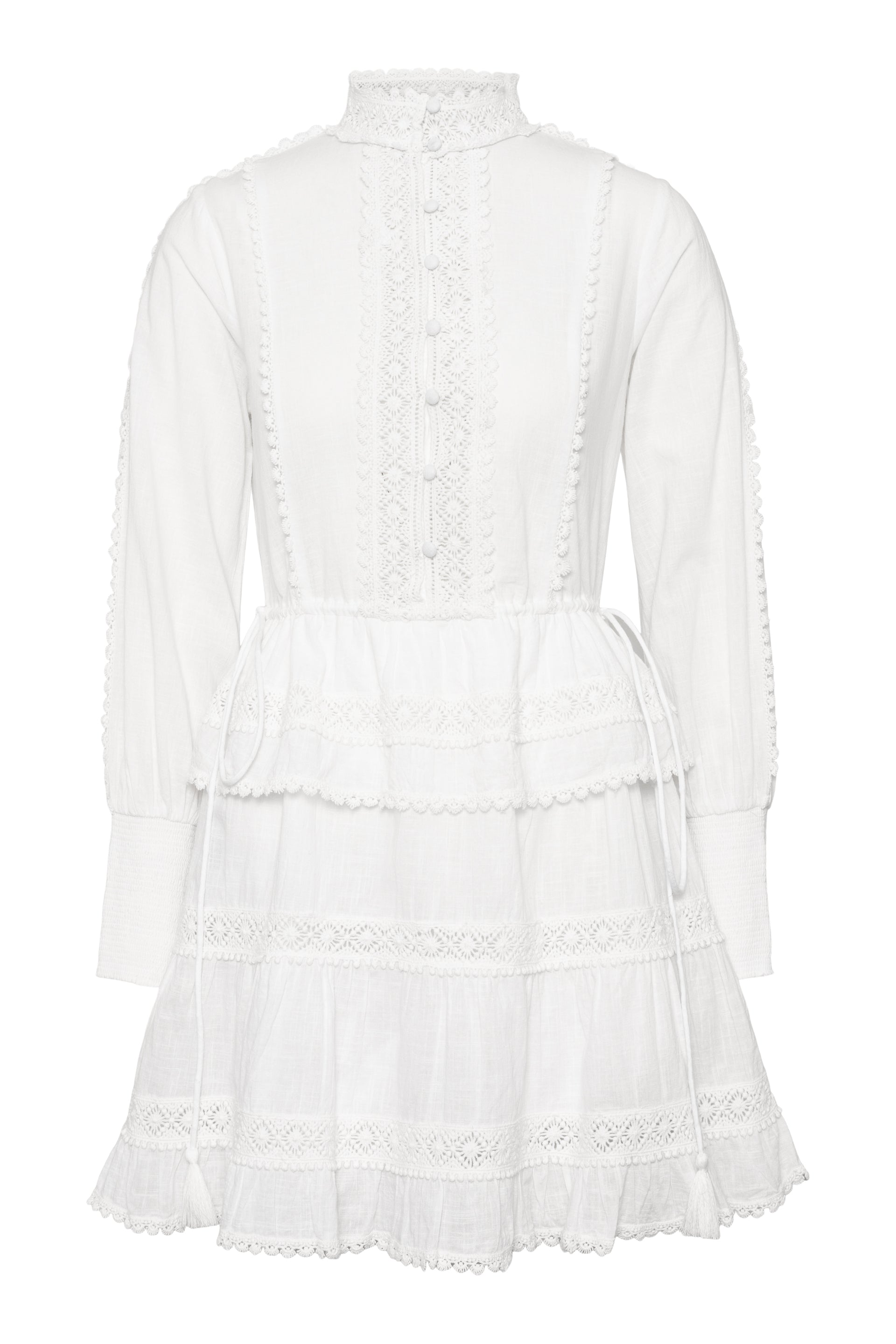 colette lace long sleeve mini dress Colette white jacquard tiered mini dress