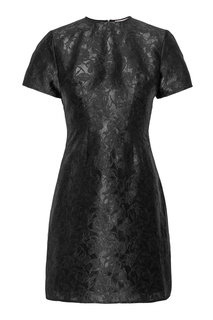 Sort minikjole i glittrende jacquard, fint til fest og begivenheter