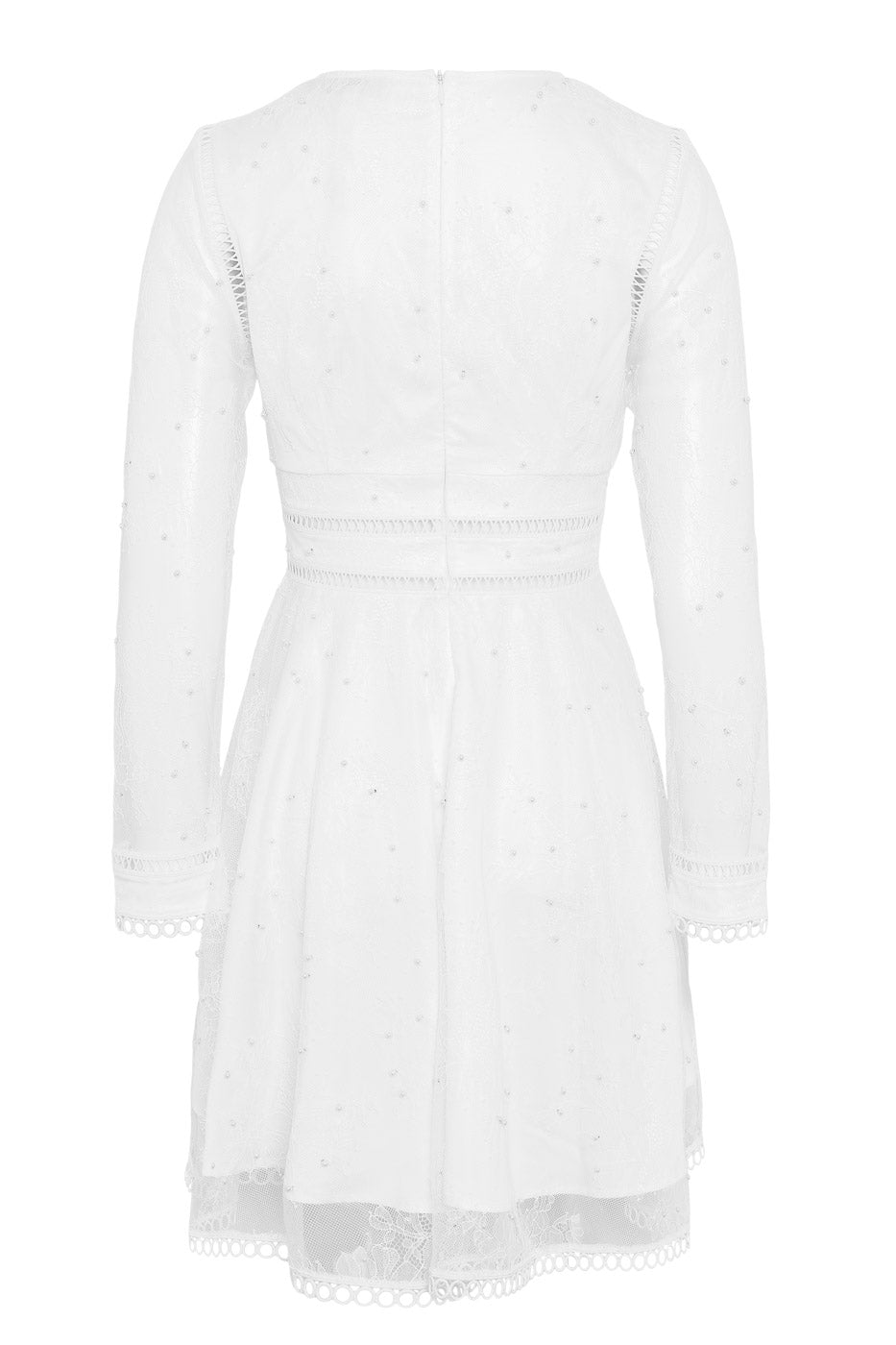 white lace long sleeve mini dress Cream Dotted Open Back Its long sleeve design creates a delicate silhouette that is perfect for special events White Satin Lace Long Sleeve