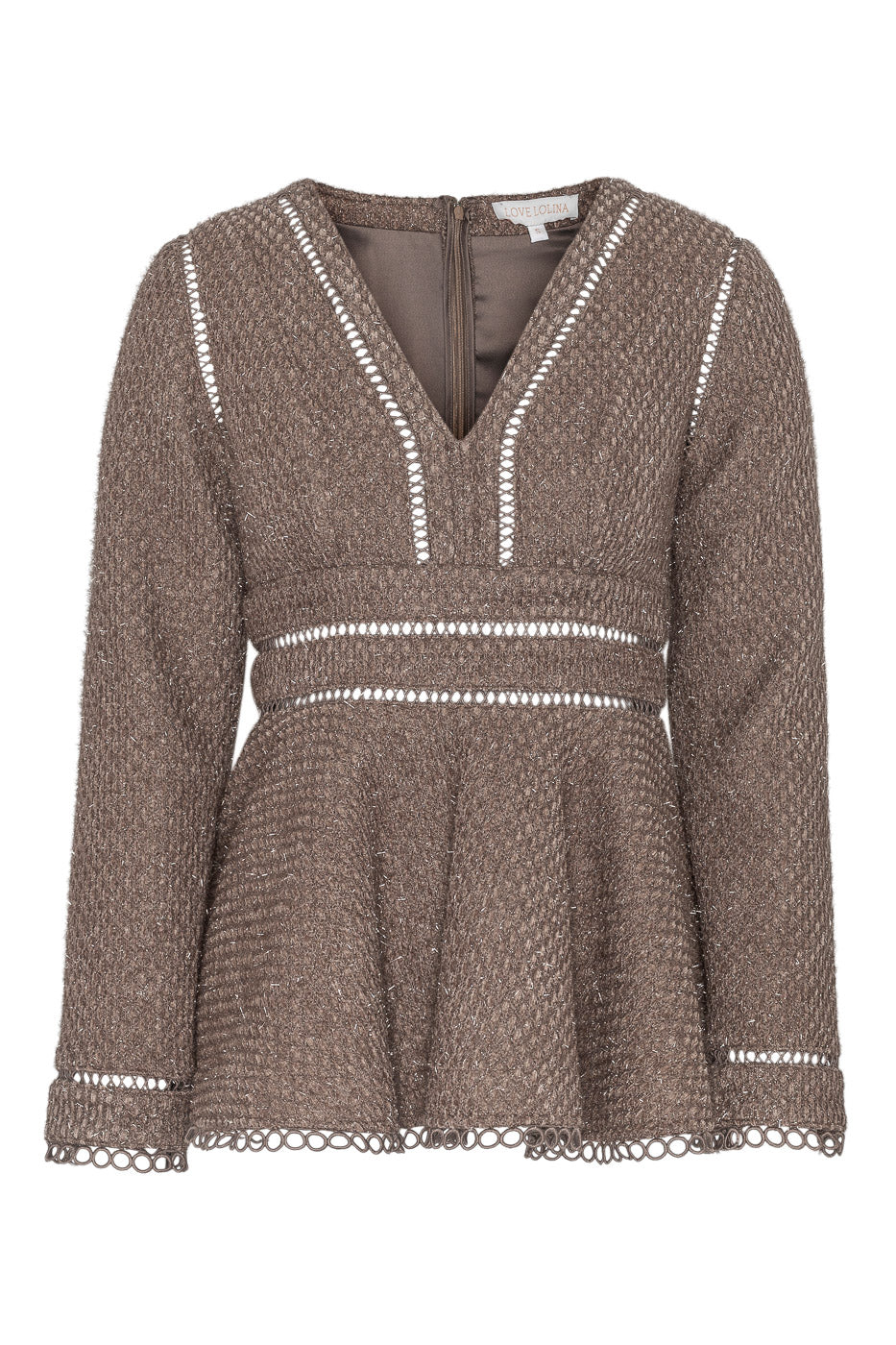 Brun glitterbluse med lange ermer - fin til fest og begivenheter