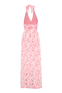 Halterneck maxi dress wit floral print.
