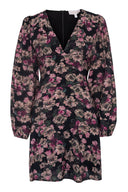 Minikjole i blomsterprint med puffermer og V-hals - perfekt til fest og begivenheter