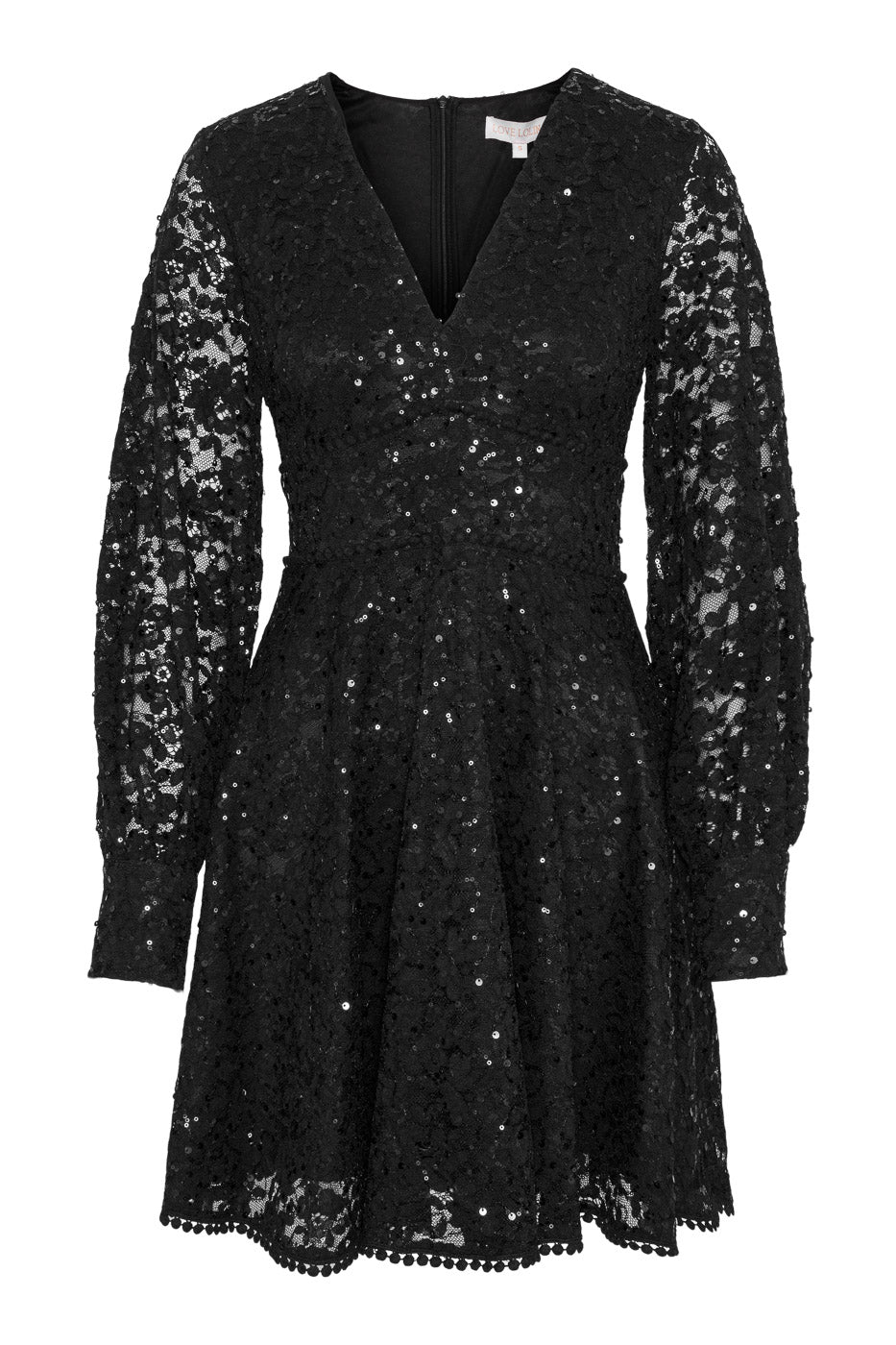 Elegant partykjole laget i sort lace med paljett.