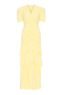 lemonade yellow dress Yellow Ruffled Maxi Dress with Puff Sleeves