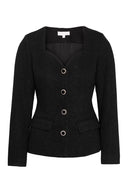 Sort tweedlazer med markert midje og hjerteformet utskjæring - perfekt til jobb eller fest