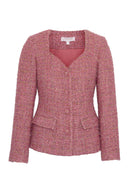 Rosa tweedlazer med markert midje og hjerteformet utskjæring - perfekt til jobb eller fest