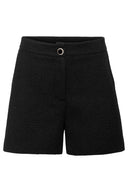 Sort tweed shorts med perleknapp - perfekt til jobb og fest