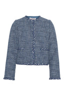 Navy tweedjakke med frontlommer og knapper - perfekt til jobb, hverdag eller fest