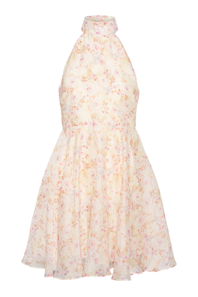 【LOULOUSEOUL】Cream Rose Mini Dress (White) White Embroidered Dress - Mini Skater Dress - Strapless