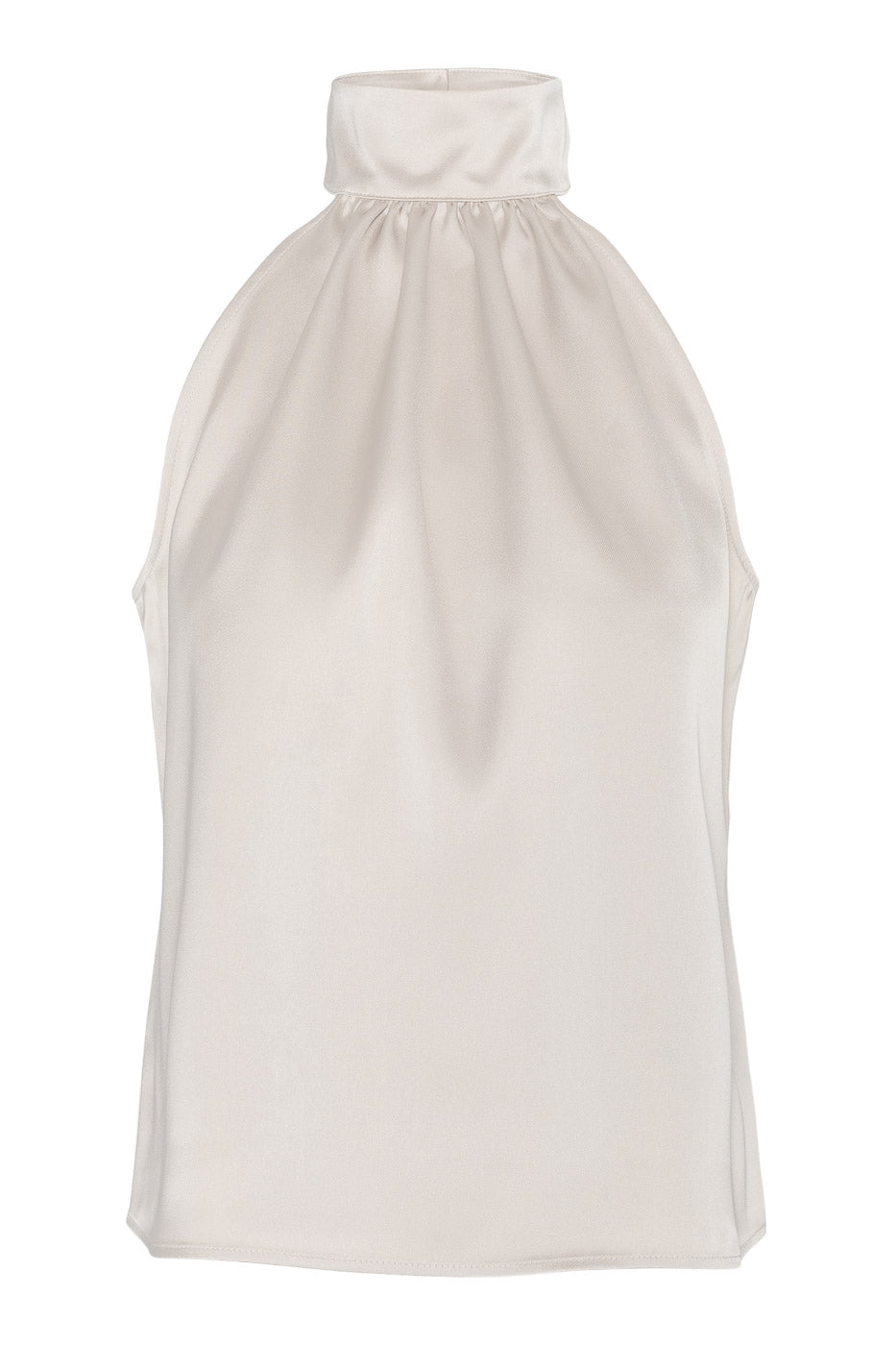 Halterneck bluse i kremfarget sateng - perfekt til fest