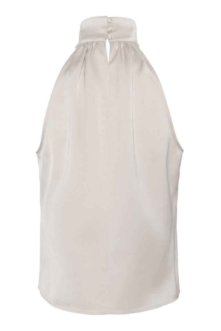 Halterneck bluse i kremfarget sateng - perfekt til fest