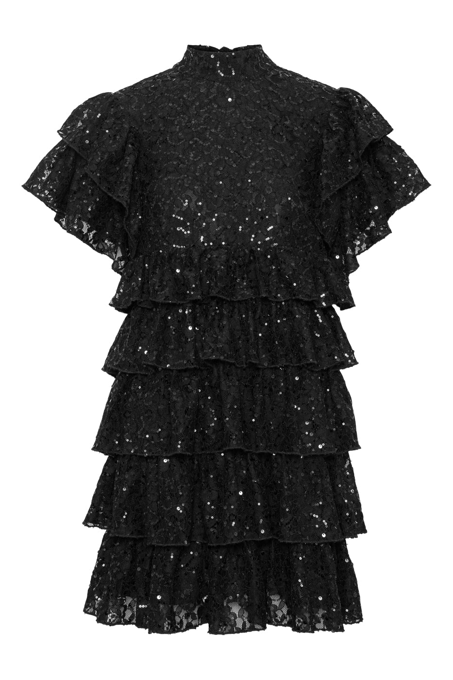 Minikjole laget i sort lace med paljetter - perfekt til fest.