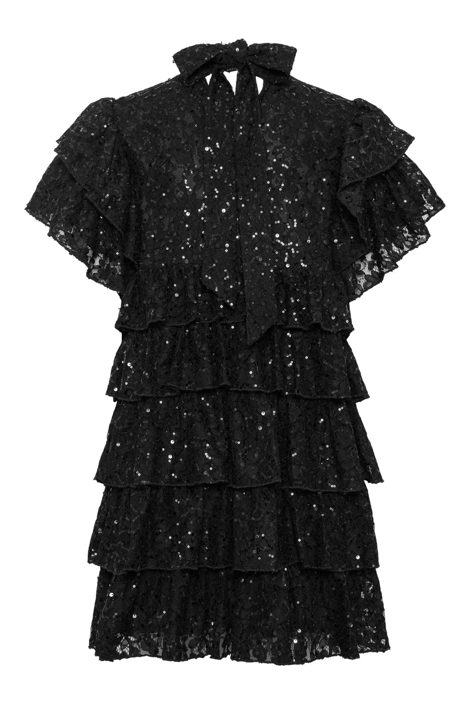 Minikjole laget i sort lace med paljetter - perfekt til fest.