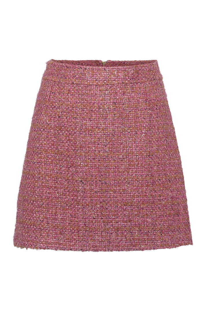 Miniskjørt i rosa tweed og A-formet passform - perfekt til jobb og fest