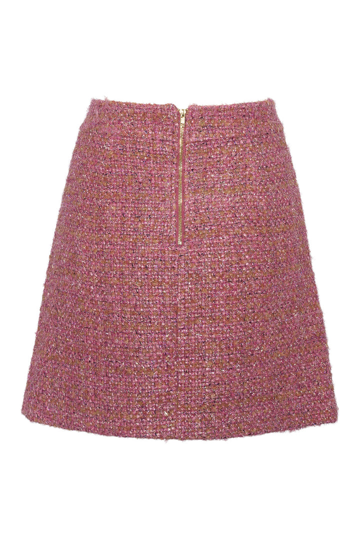 Miniskjørt i rosa tweed og A-formet passform - perfekt til jobb og fest