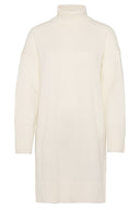 Elegant, kremfarget ullkjole med høy hals og avslappet passform - perfekt til kontor eller hverdag