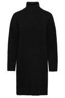 Elegant, sort ullkjole med høy hals og avslappet passform - perfekt til kontor eller hverdag