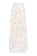 Floral maxi skirt designed with fitted waist.