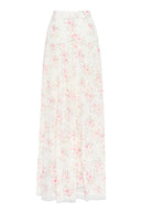 Floral maxi skirt designed with fitted waist.