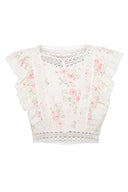 Floral blouse with ruffles.