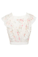Floral blouse with ruffles.