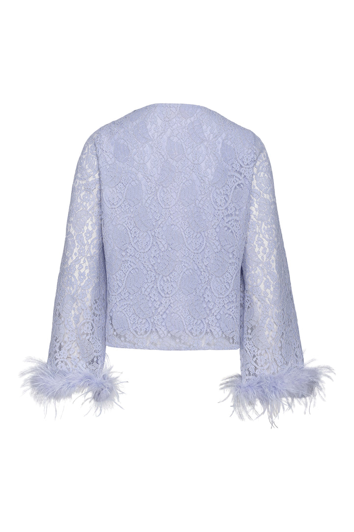 Peach Blouse Light Blue Lace