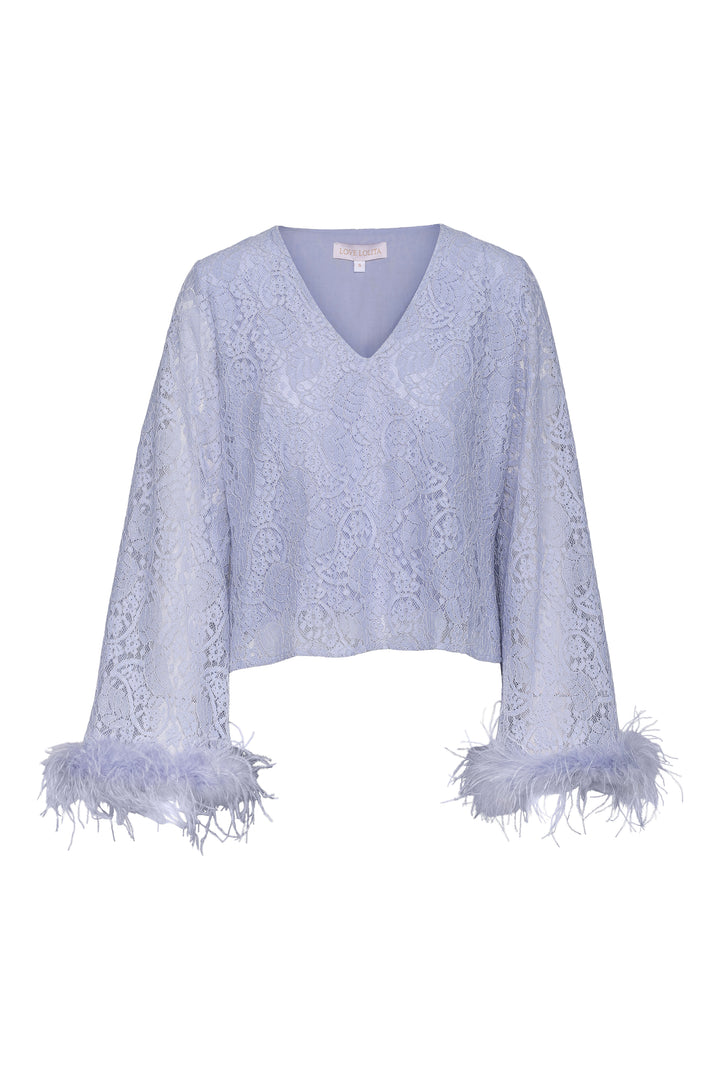 Peach Blouse Light Blue Lace