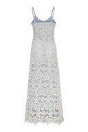 Peach Slip Maxi Dress Blue Embroidery