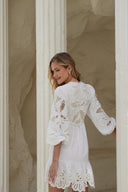 Arden Mini Dress White w/ Embroidery