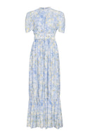 Floral, feminine maxi dress with elastic waist, short sleeves and elastic waist.