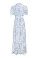 Floral, feminine maxi dress with elastic waist, short sleeves and elastic waist.