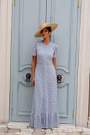 loveable gold lace maxi dress in sky blue Luuvis Light Blue A-Line Sweetheart Long Lace And Chiffon Prom Dress With Slit